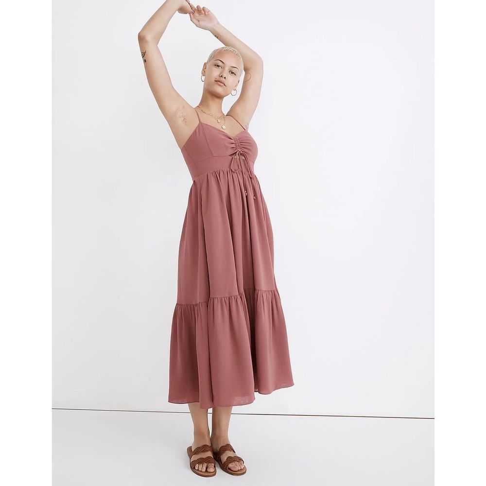Madewell Ruched Keyhole Tiered Midi Dress Size 4